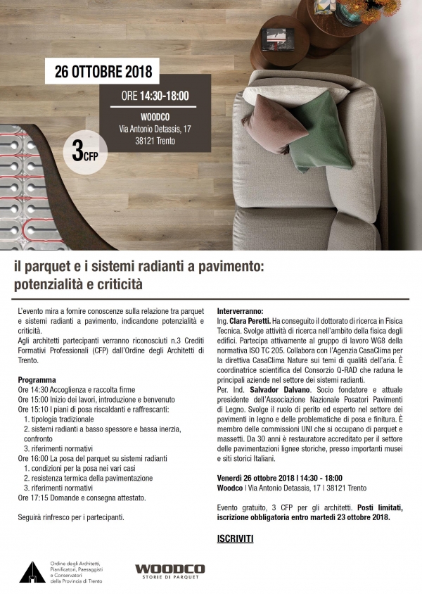 Parquet e sistemi radianti a pavimento: a Trento l’evento formativo dedicato ai professionisti della progettazione